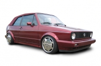 Komplettumbau Golf I Cabrio mit 1.8l G60 und KW-Gewindefahrwerk auf Porsche “Gullideckel” einteilig poliert
